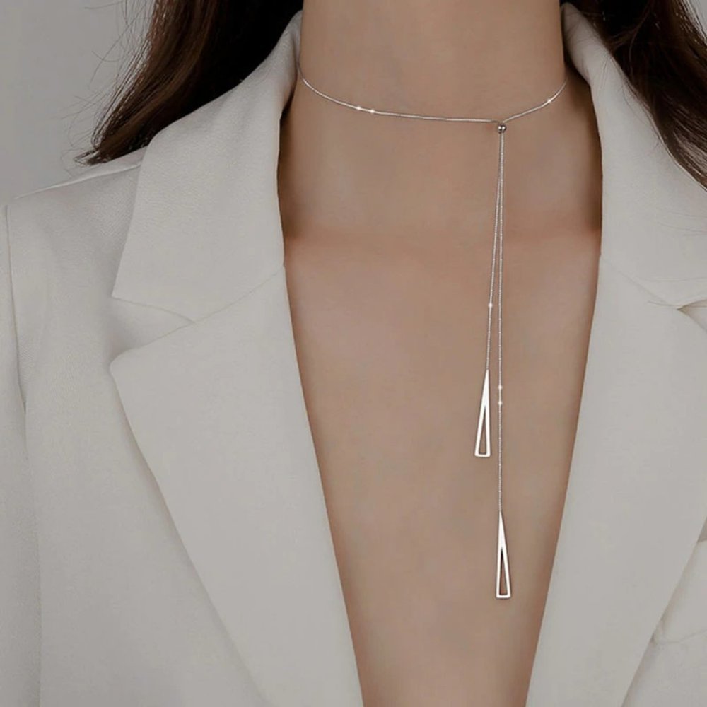*NEW 925 Sterling Silver Triangle Drop Necklace - Picture 2 of 6